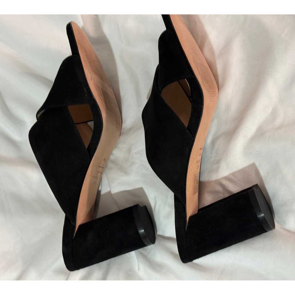 Stuart Weitzman Galene Black Suede Block Heel Mules Open Toe Sandals Spain 8.5 - Picture 5 of 10